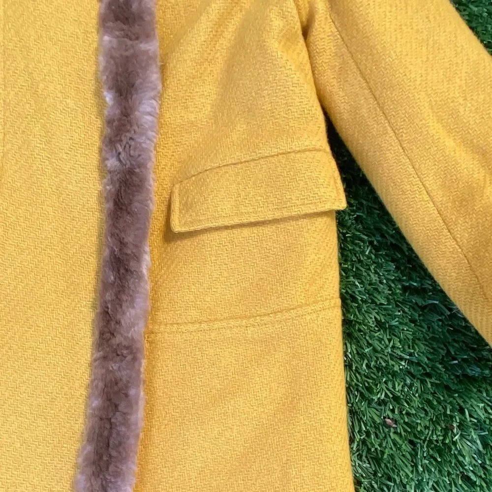 1950s Vintage Goldenrod Wool Coat w/ Faux Fur Trim XS Women’s Union Made in USA